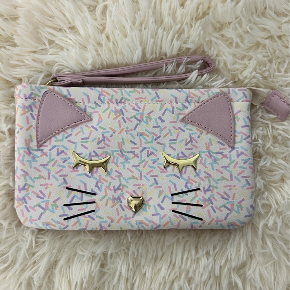 Betsey Johnson Pink and Gold Cat Clutch